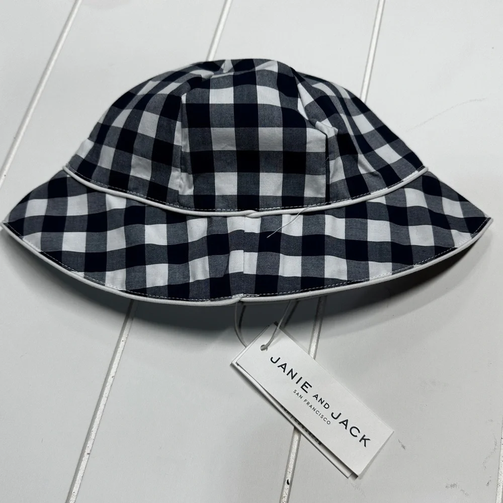 Janie & Jack Baby Girl Boy Bucket Hat White Plaid Check